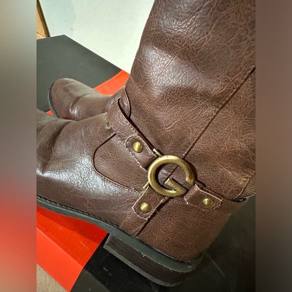 G by Guess Hustle Knee High Brown Logo Riding Boots - Picture 5 of 8